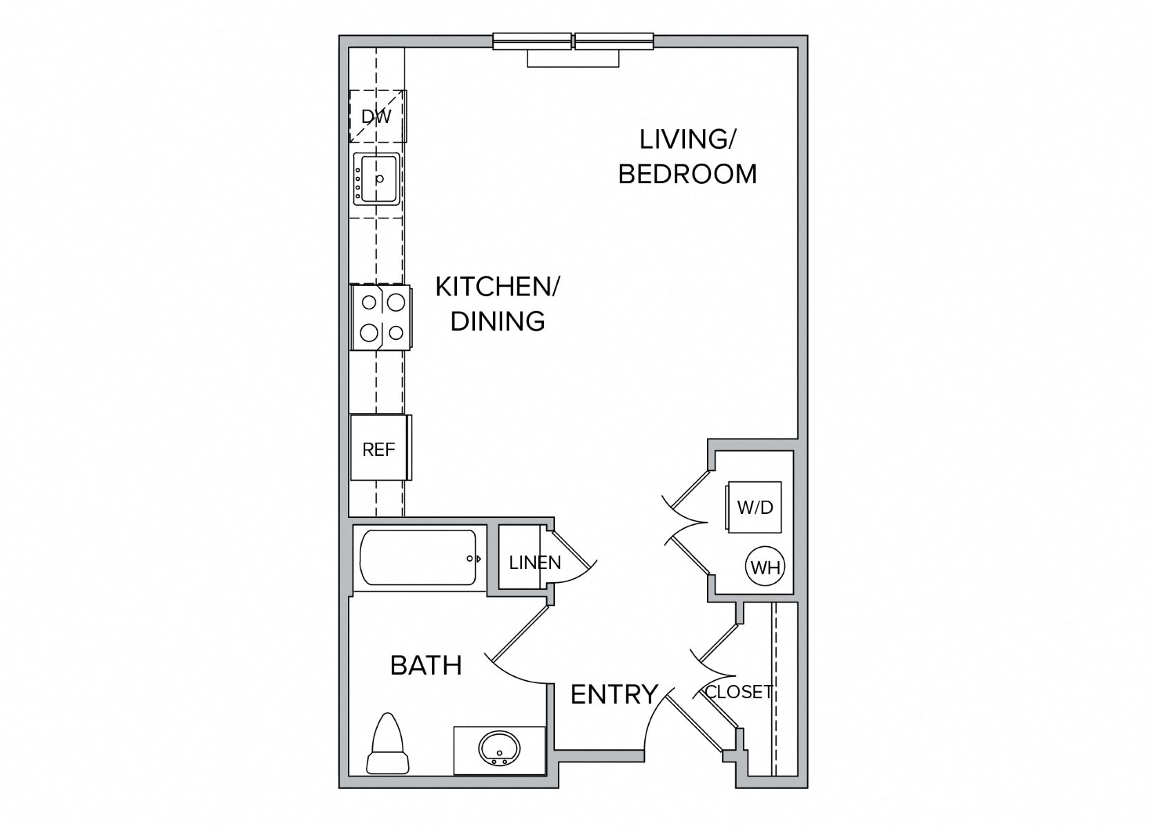 Floor plan for studio, 1 bath, 506 sqft